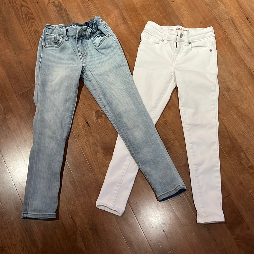 Girls size 6 skinny jeans. Light wash and white, set of two pair as pictured